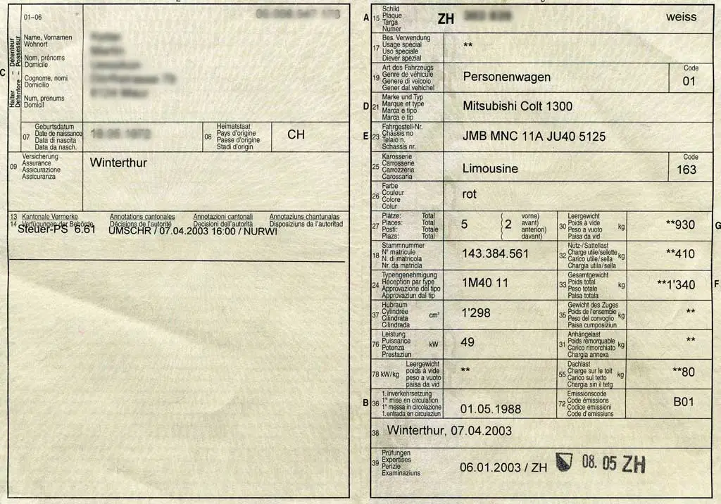 Permis de circulation suisse - champ 24