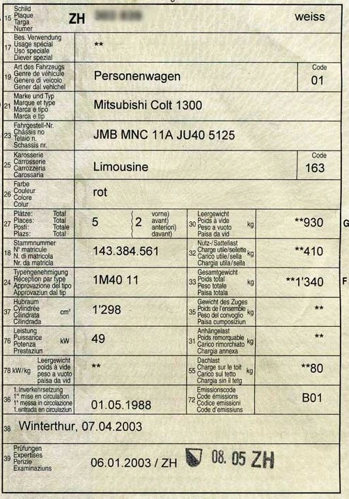 Permis de circulation suisse - champ 24